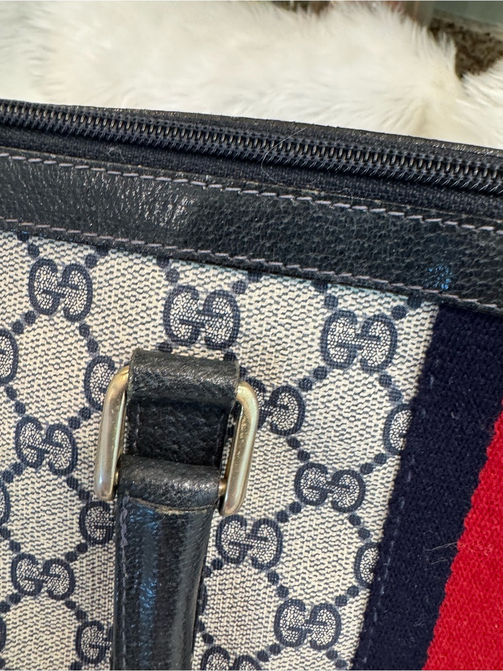 Gucci Blue and Red GG Supreme Satchel with Top Handles - Picture 15 of 15